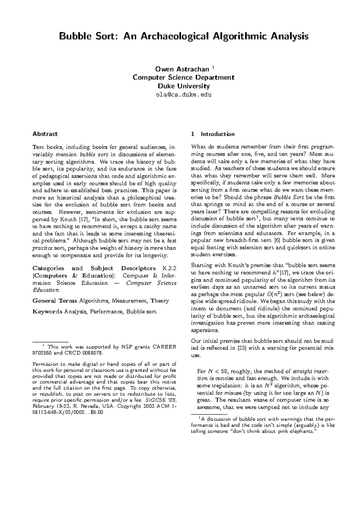 Bubble Sort - duke Abstract Text books, including books for general ...