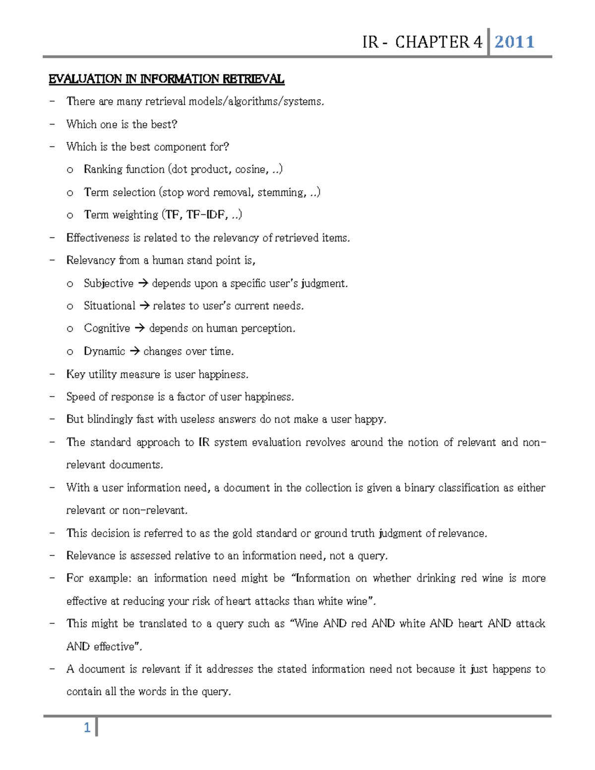 IR CHAPTER 2 2011 BOOLEAN RETRIEVAL & DOT PRODUCT MODELS - Studocu