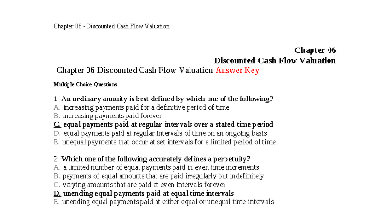 Chapter 06 - C3 Exam: Discounted Cash Flow Valuation Answer Key - Studocu