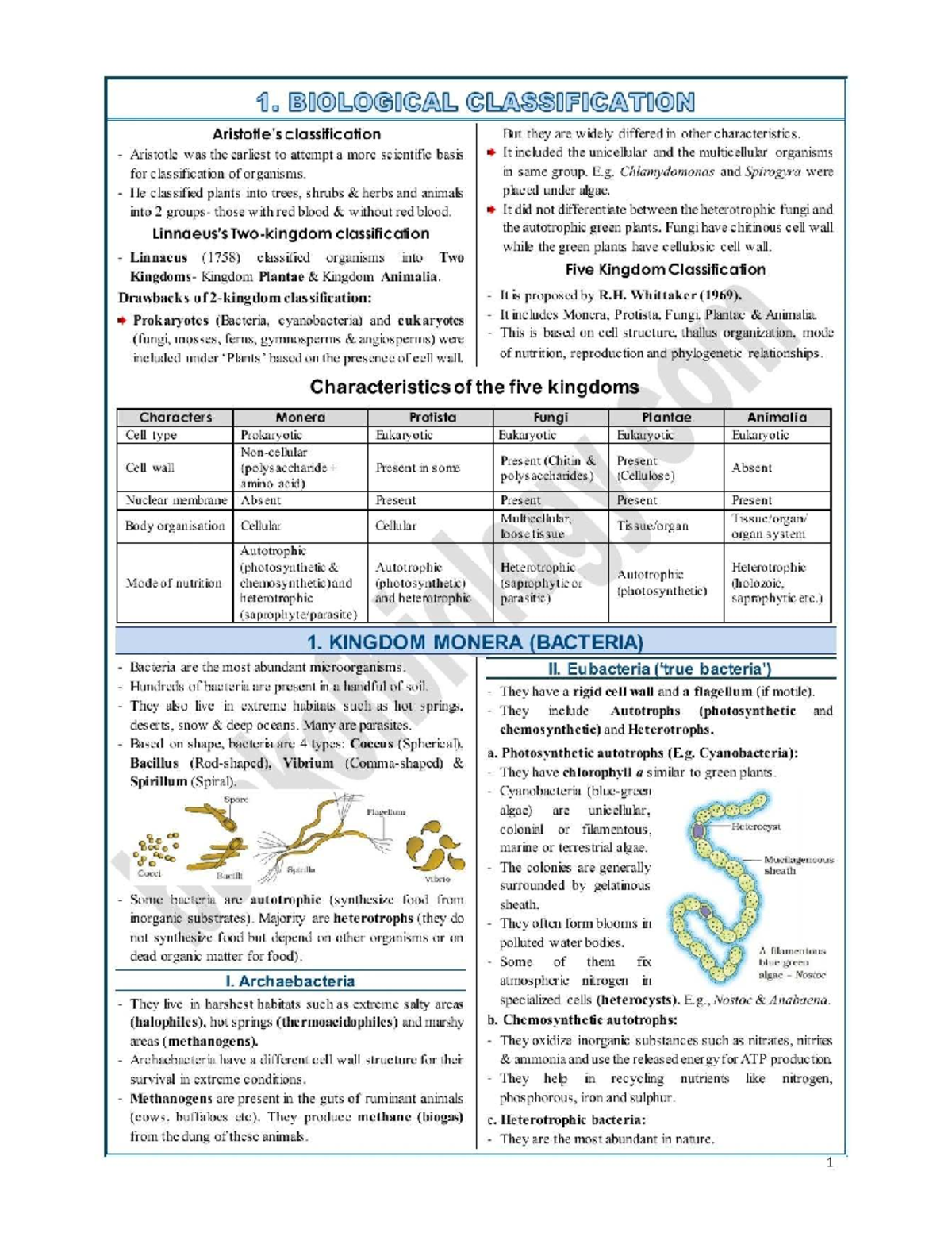 BIO 101: Biological Classification Notes and Key Concepts - Studocu