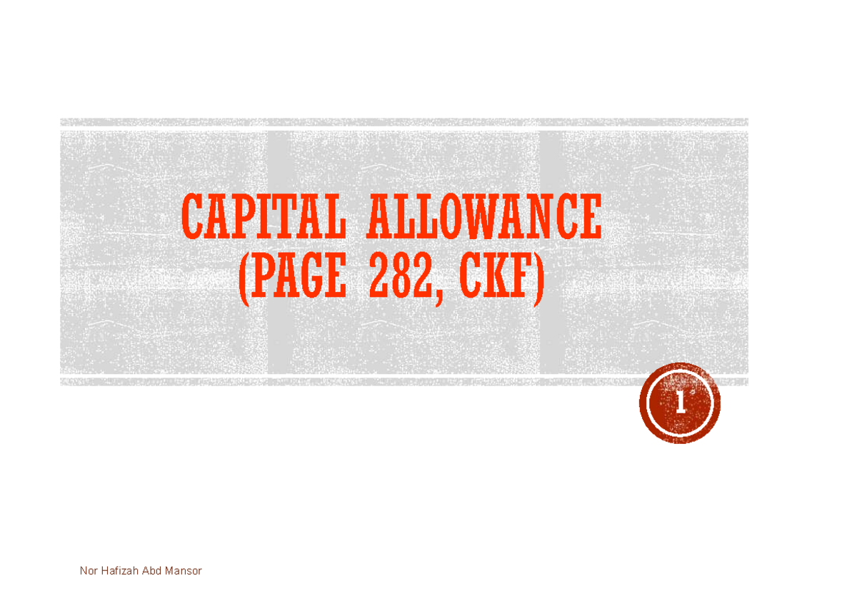 Capital Allowance Overview and Computation (TAX267) - Studocu