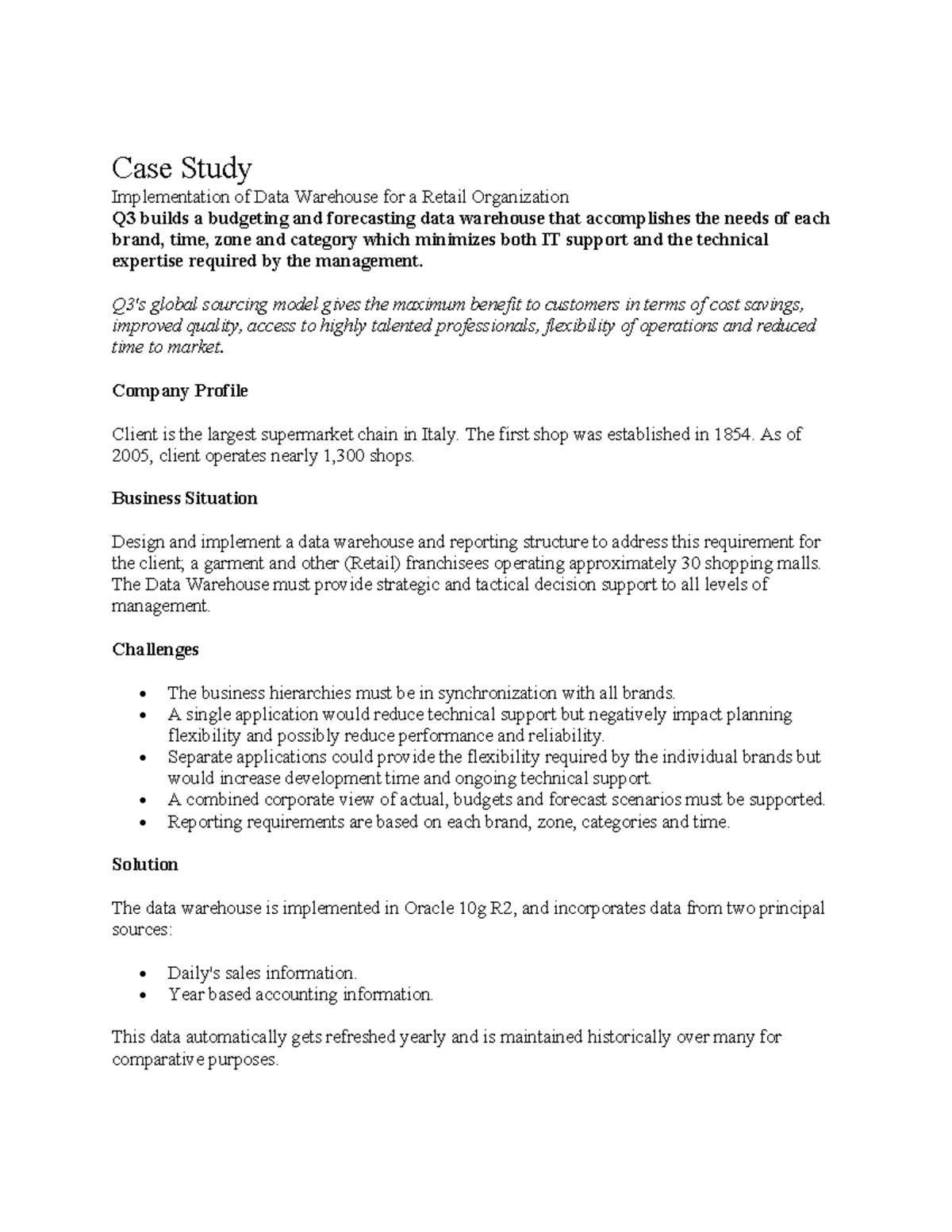 Case Study-2 - Case Study 2 - Case Study Implementation of Data ...
