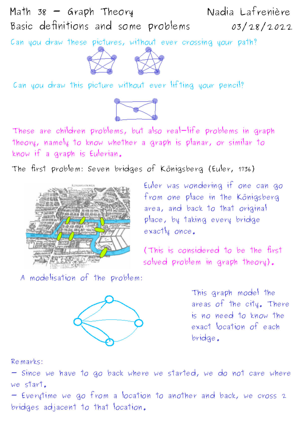 Math 38 - Week 8 Lecture Notes on Graph Theory Concepts - Studeersnel