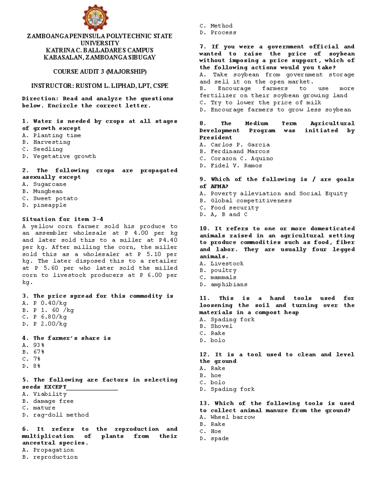 Course Audit 3 - Majorship Assessment Questions and Answers - Studocu