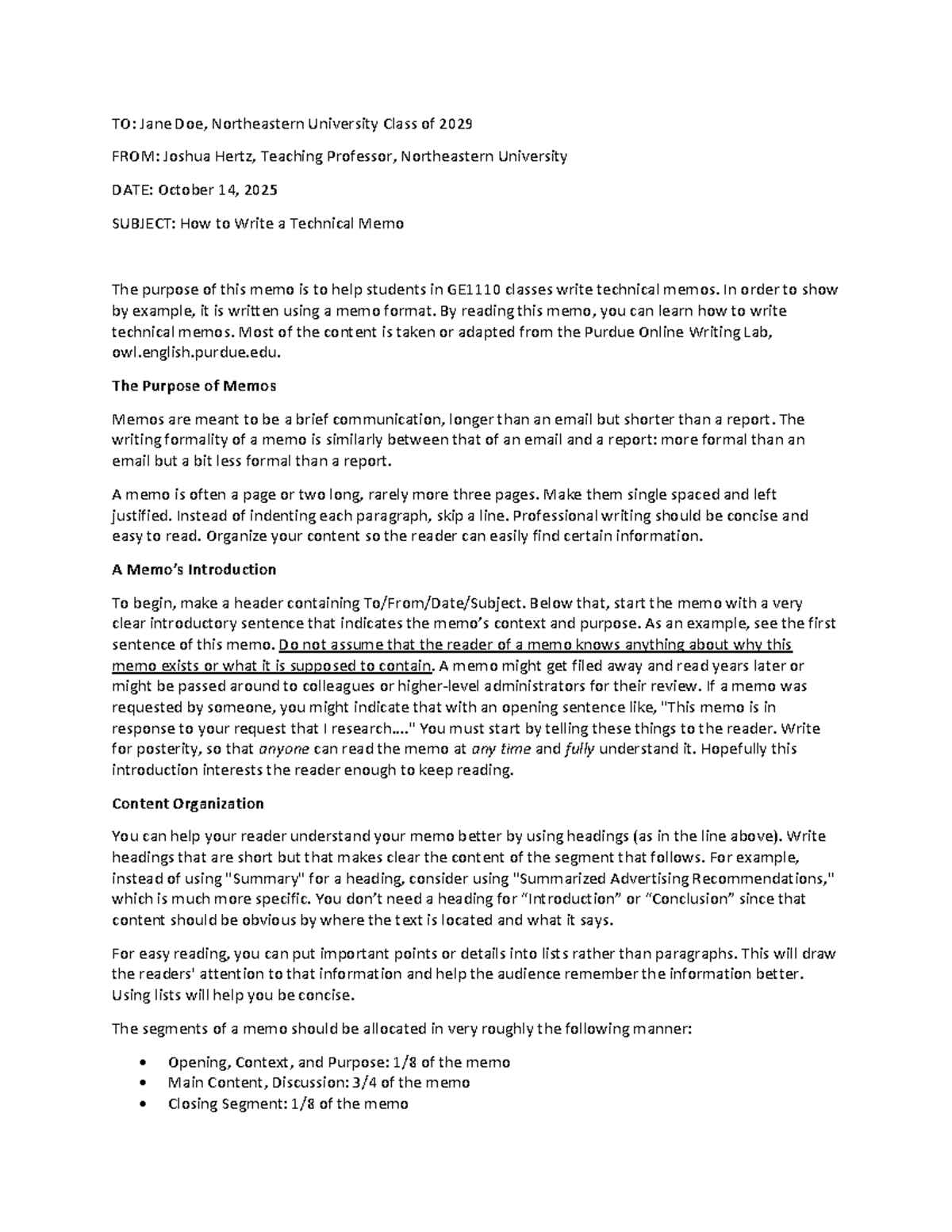 Sample Memo - ENG 2020: How to Write a Technical Memo - Studocu