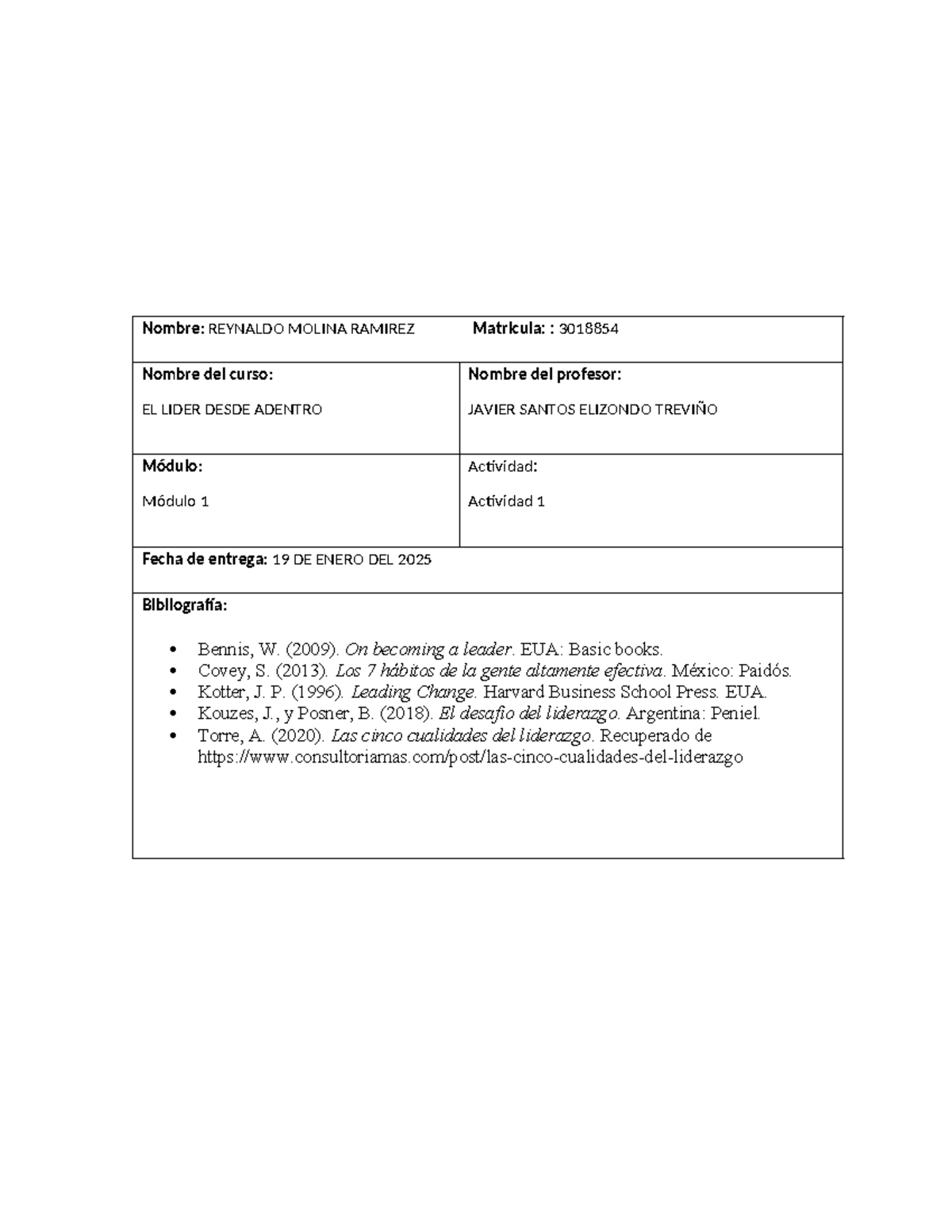 EL Lider Desde Adentro Actividad 1 - Nombre: REYNALDO MOLINA RAMIREZ ...