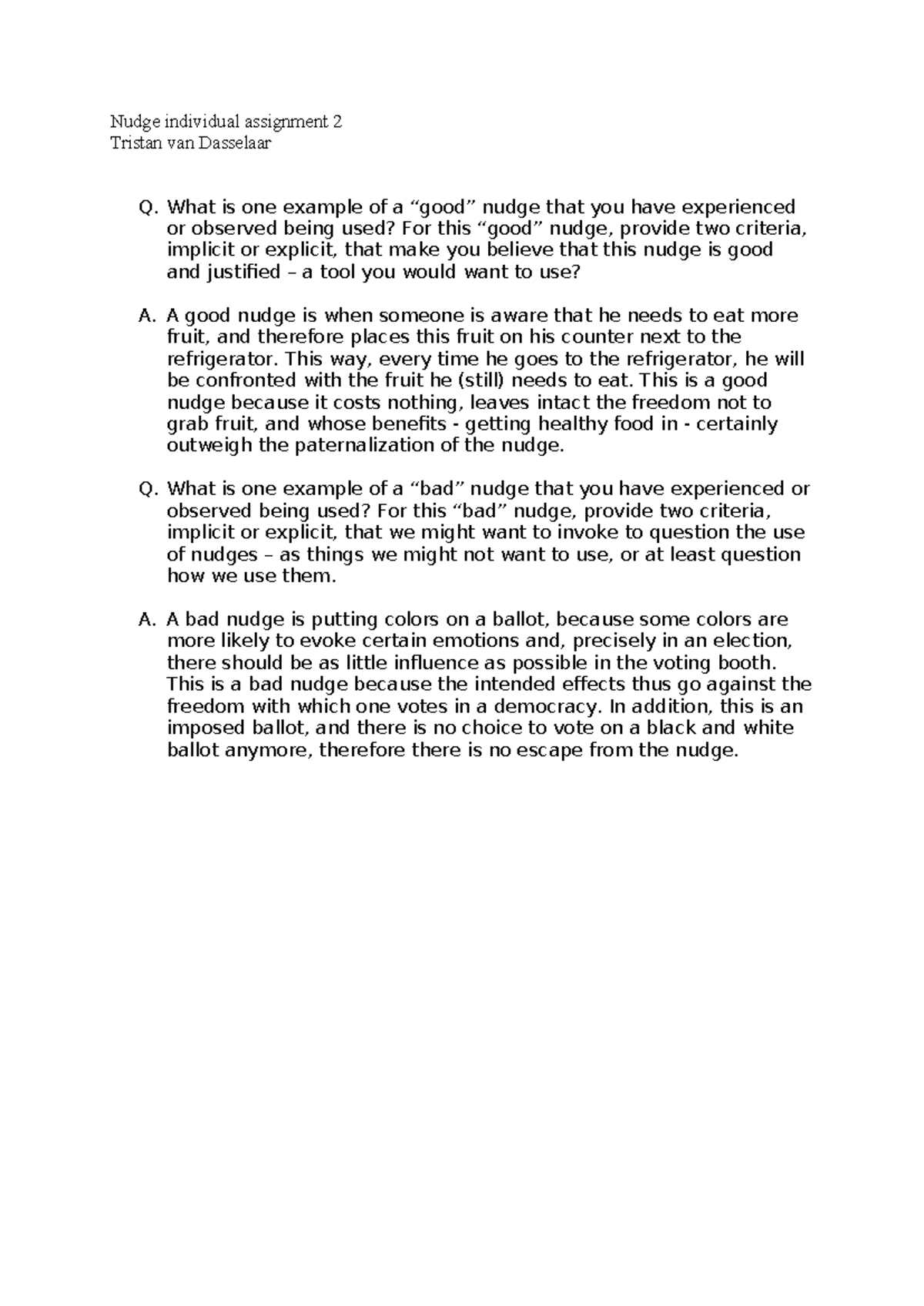 Nudge Individual Assignment 2 - Good vs. Bad Nudges Explained - Studeersnel