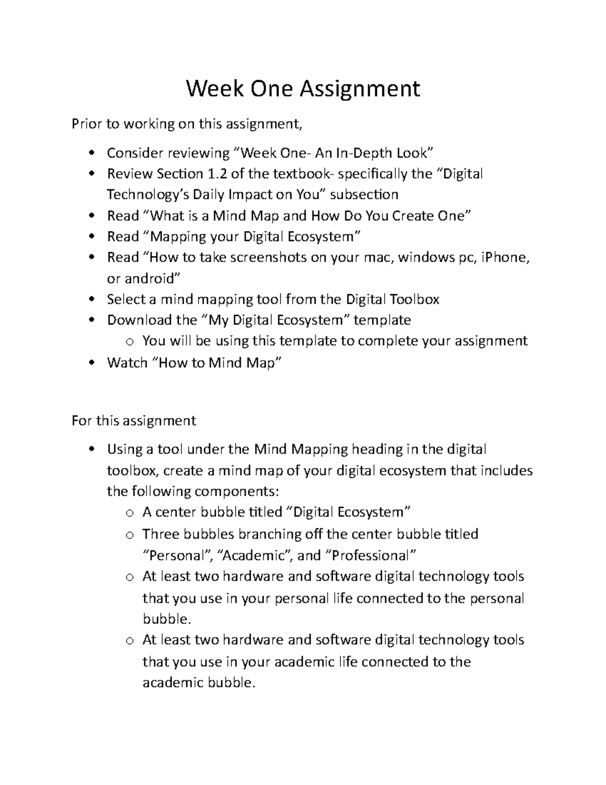 Tech Class (Week 1) Mind Map Assignment: Digital Ecosystem Exploration ...