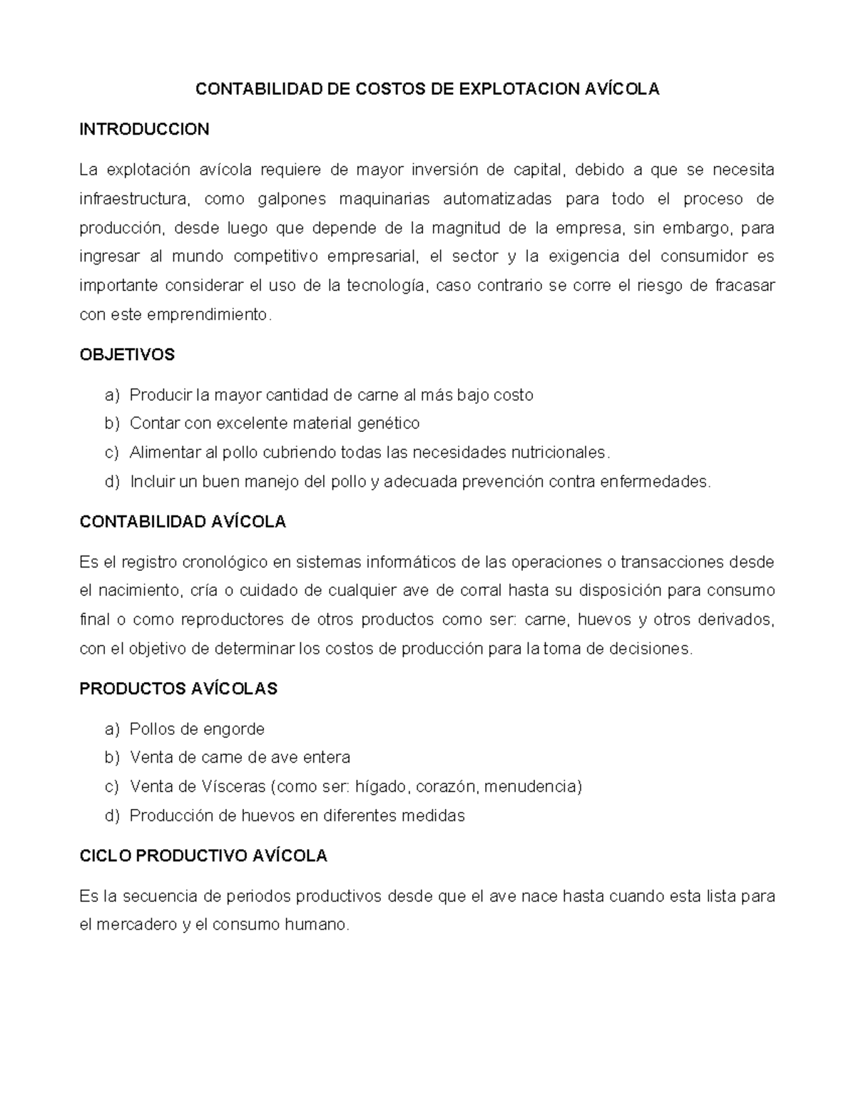 Costos de Explotación Avícola: TEMA 6 - Análisis Completo del Proceso - Document Preview