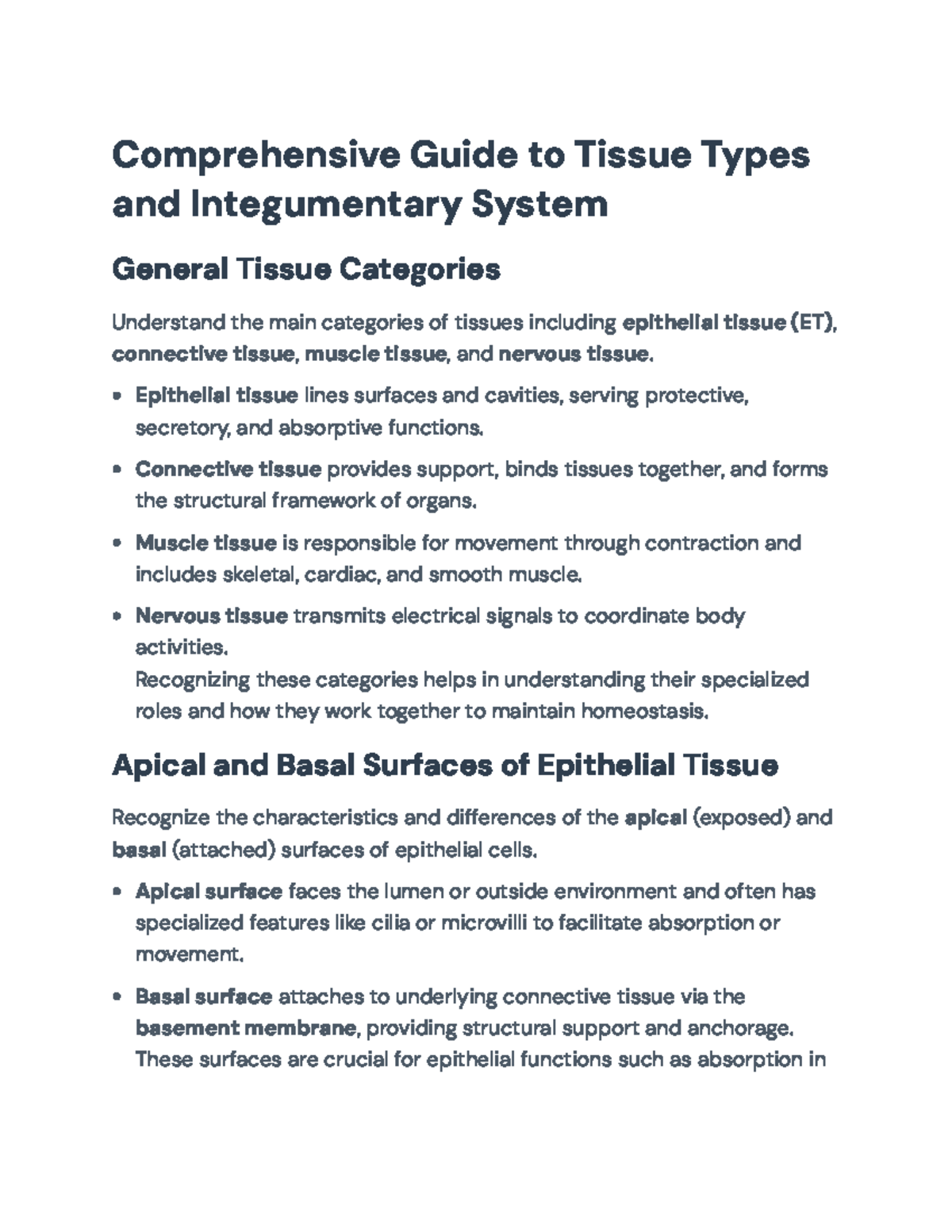 Comprehensive Study of Tissue Types & Integumentary System (BIO 101 ...