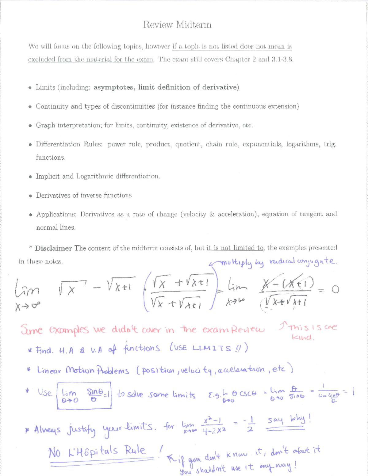 Midterm Review Guide for Calculus Concepts and Derivatives - Studocu