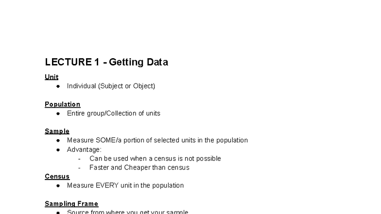 GEA 101 Final Exam Notes: Data Collection & Sampling Methods - Studocu