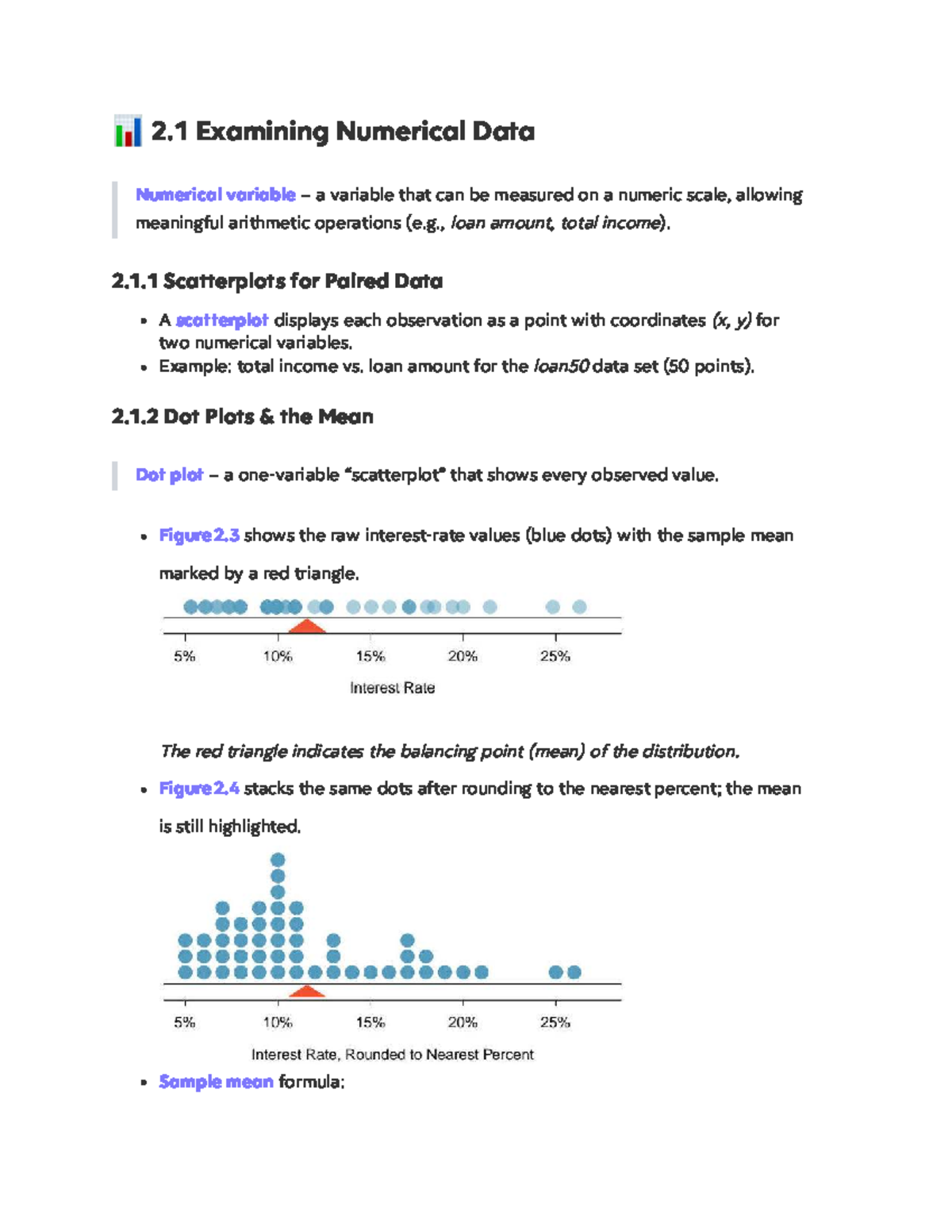 Chapter 2 - Textbook - 📊 2 Examining Numerical Data Numerical variable ...