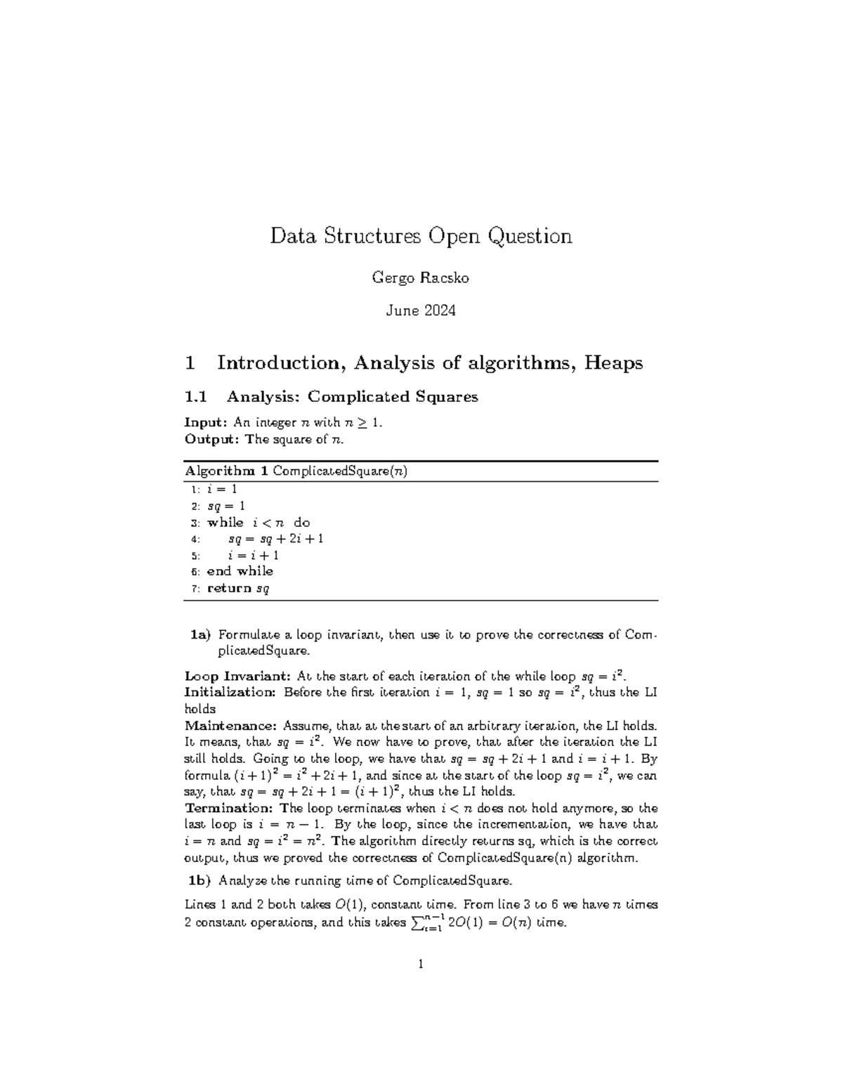 Data Structures Open Question: Algorithm Analysis and Design - Studeersnel