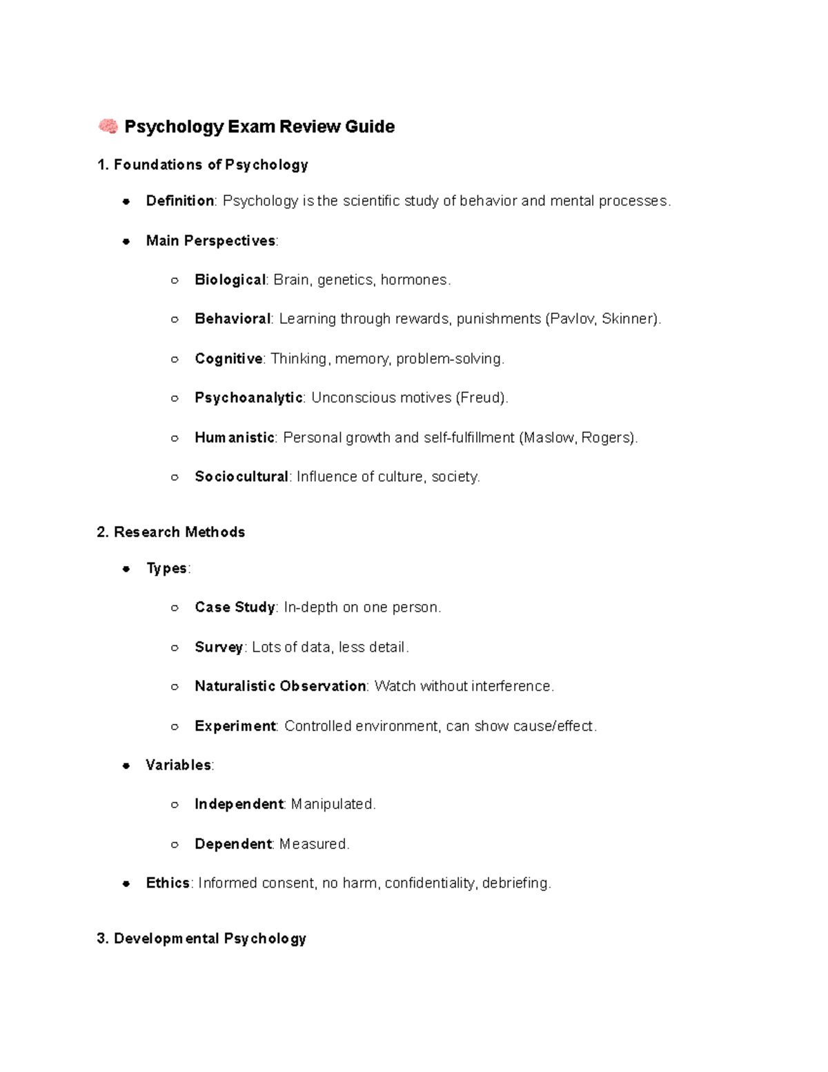 Psychology 101 Final Exam Review Guide: Key Concepts & Methods - Studocu