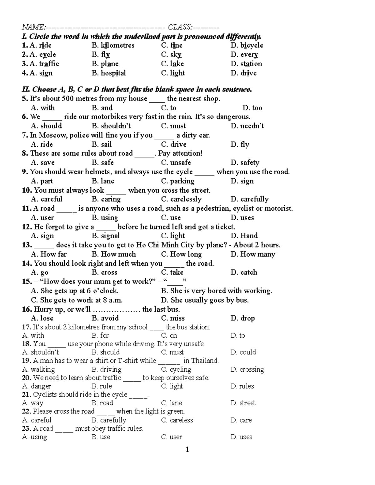ANH 7 - ON TAP 15' - Pronunciation & Sentence Completion Exercises ...