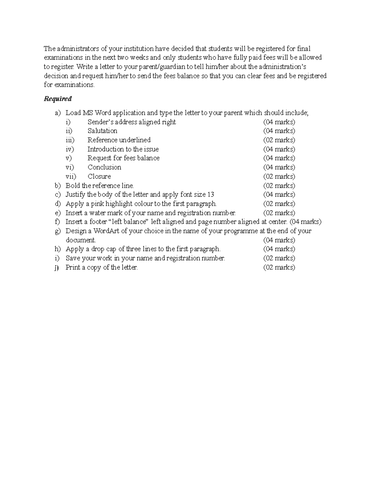 IT 101 - Final Exam Letter Formatting & MS Word Instructions - Studocu