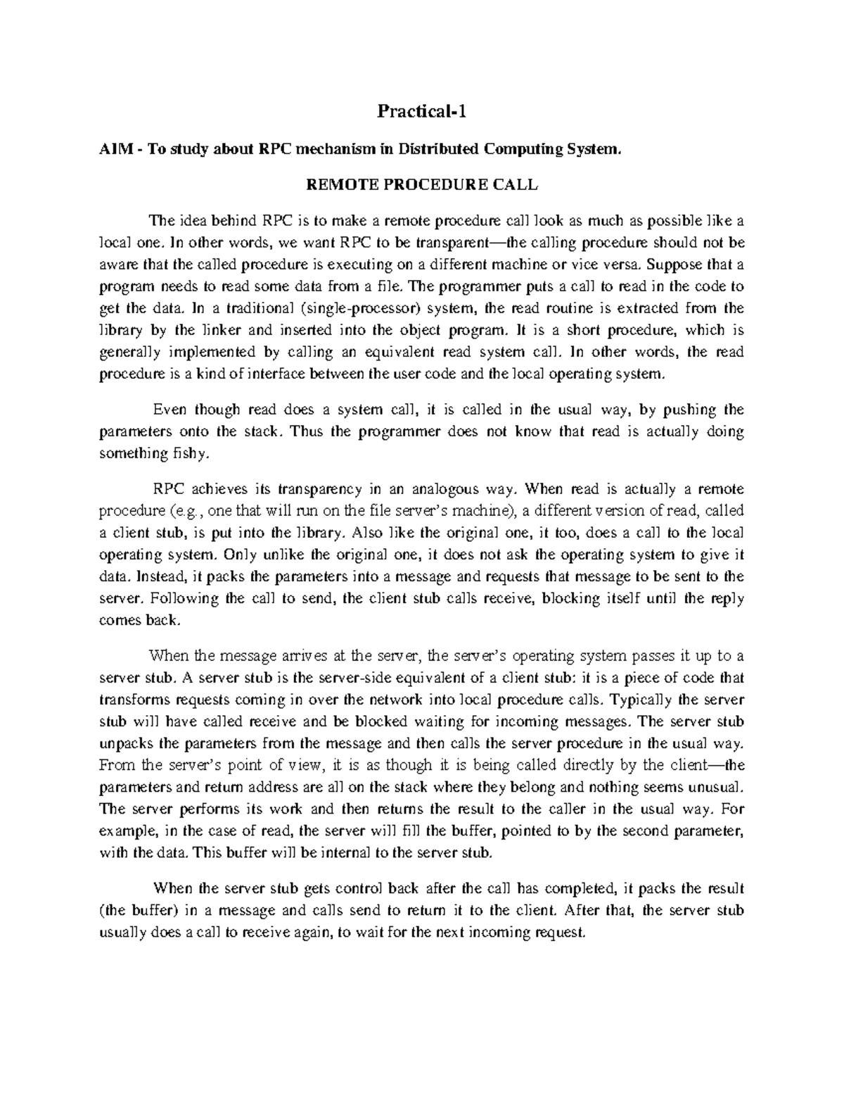 RPC & RMI Mechanisms in Distributed Computing - DOS PRAC Notes - Studocu