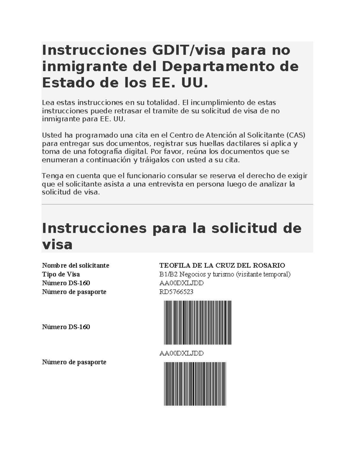 Instrucciones para Solicitud de Visa No Inmigrante - GDIT - Studocu