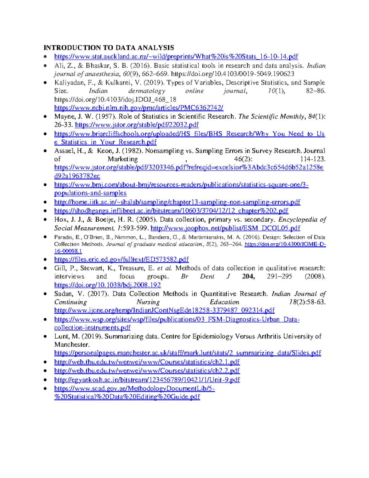 Introduction to Data Analysis Resources for Statistics (DA101) - Studocu