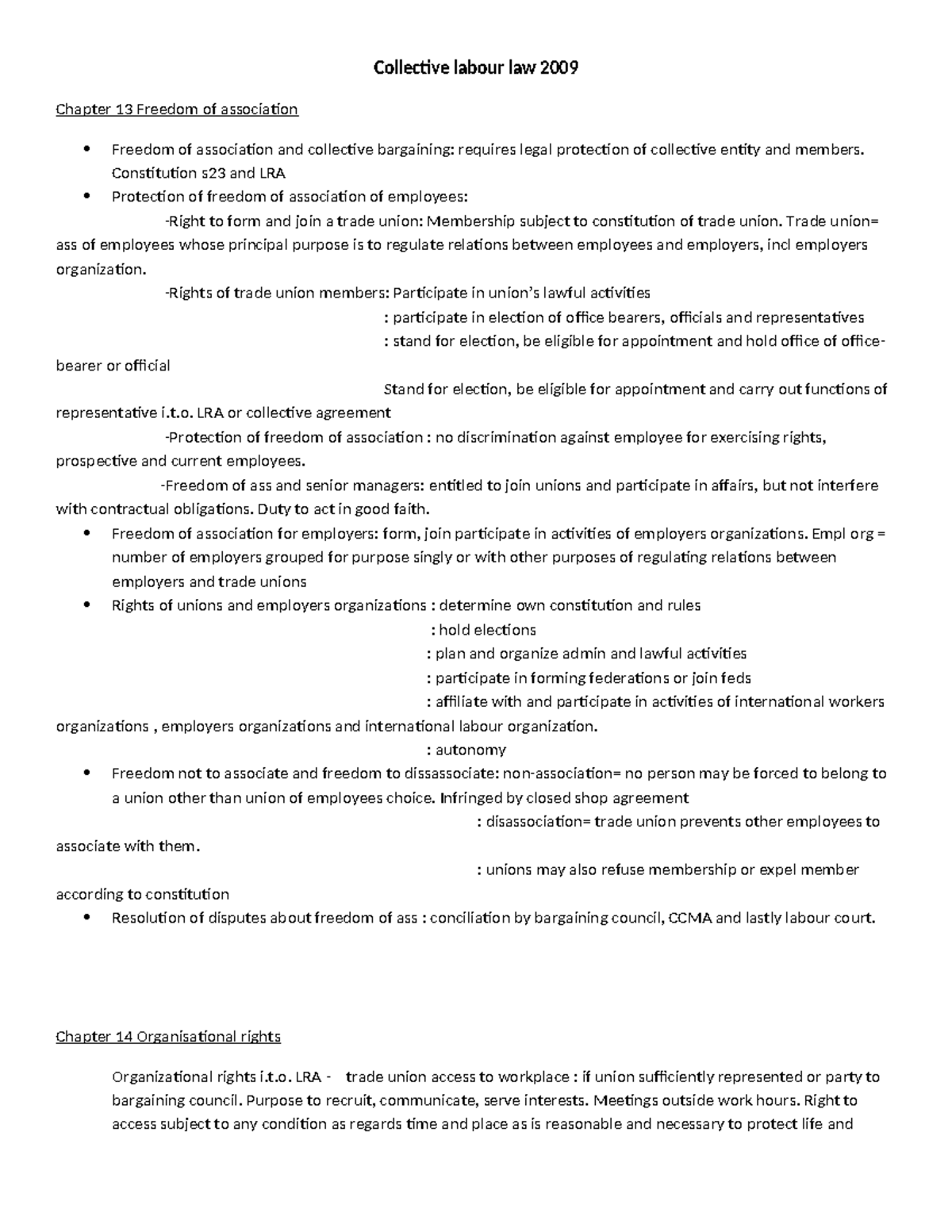 MRL3702 Collective Labour Law: Key Concepts and Regulations 2009 - Studocu