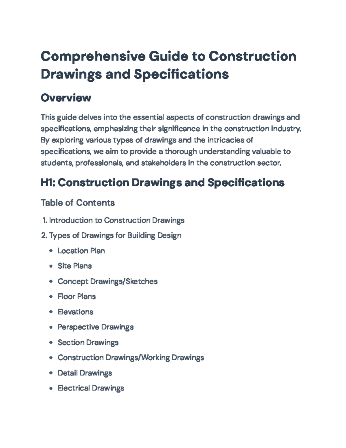 Comprehensive Guide to Construction Drawings and Specifications ...