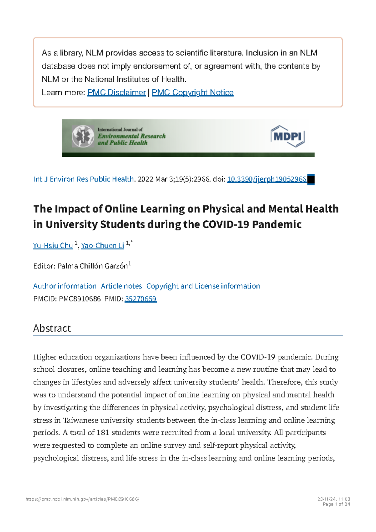 The Impact of Online Learning on Physical and Mental Health in ...