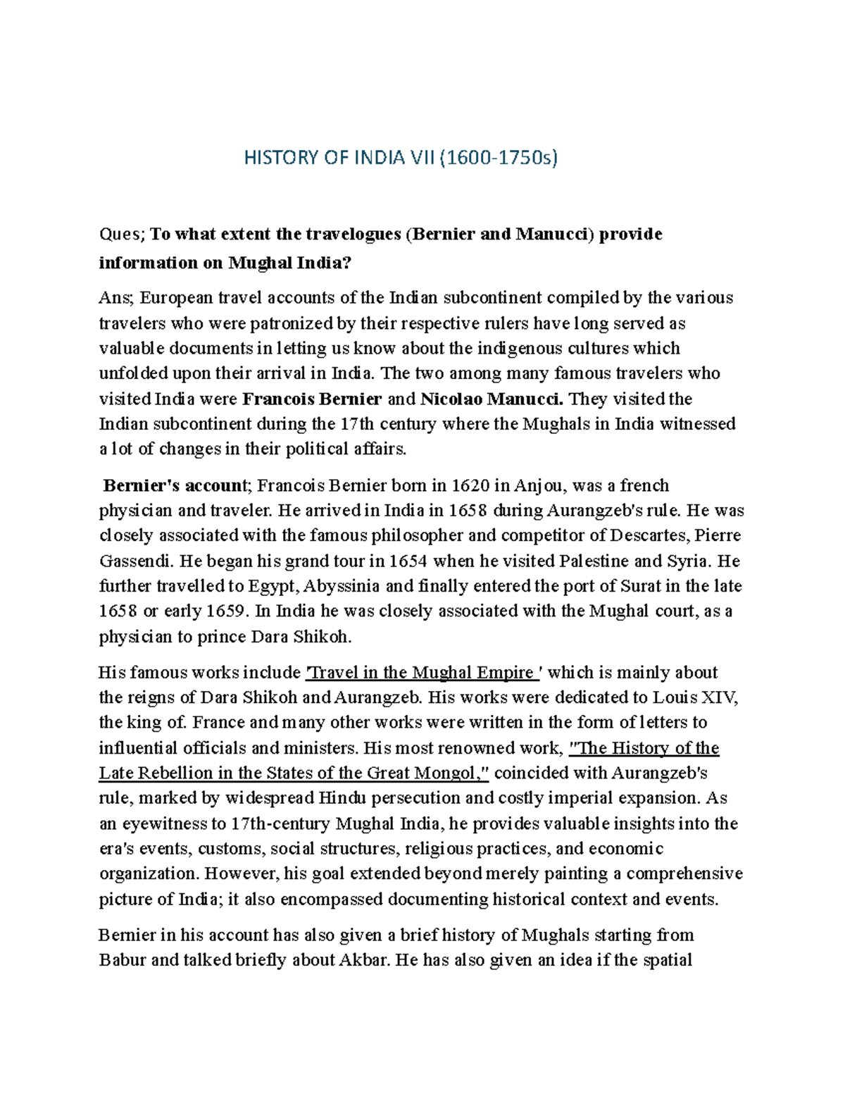 HISTORY OF INDIA VII: Insights from Bernier and Manucci on Mughal India ...
