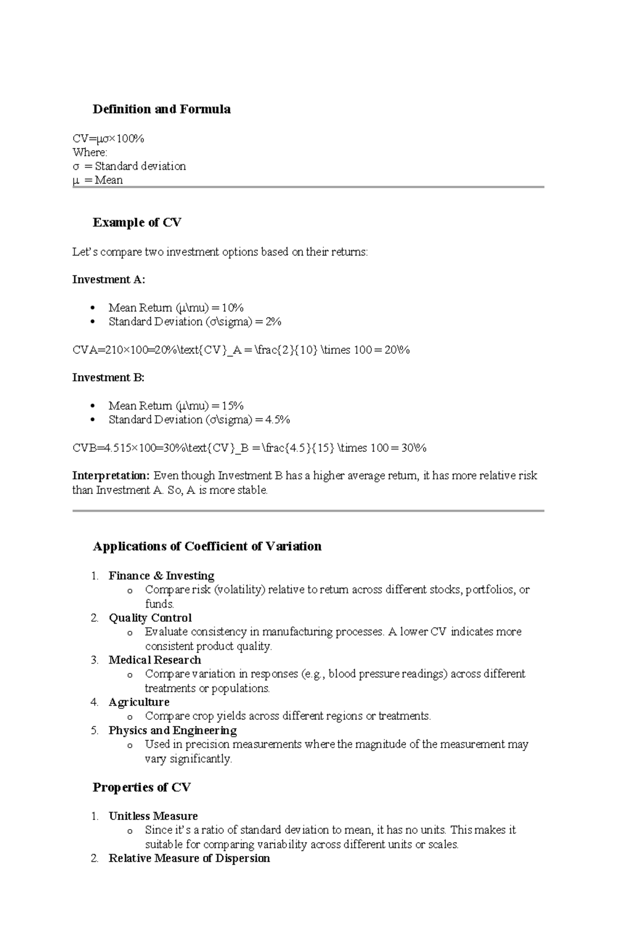 Coefficient of Variation: Definition, Formula & Applications - Studocu