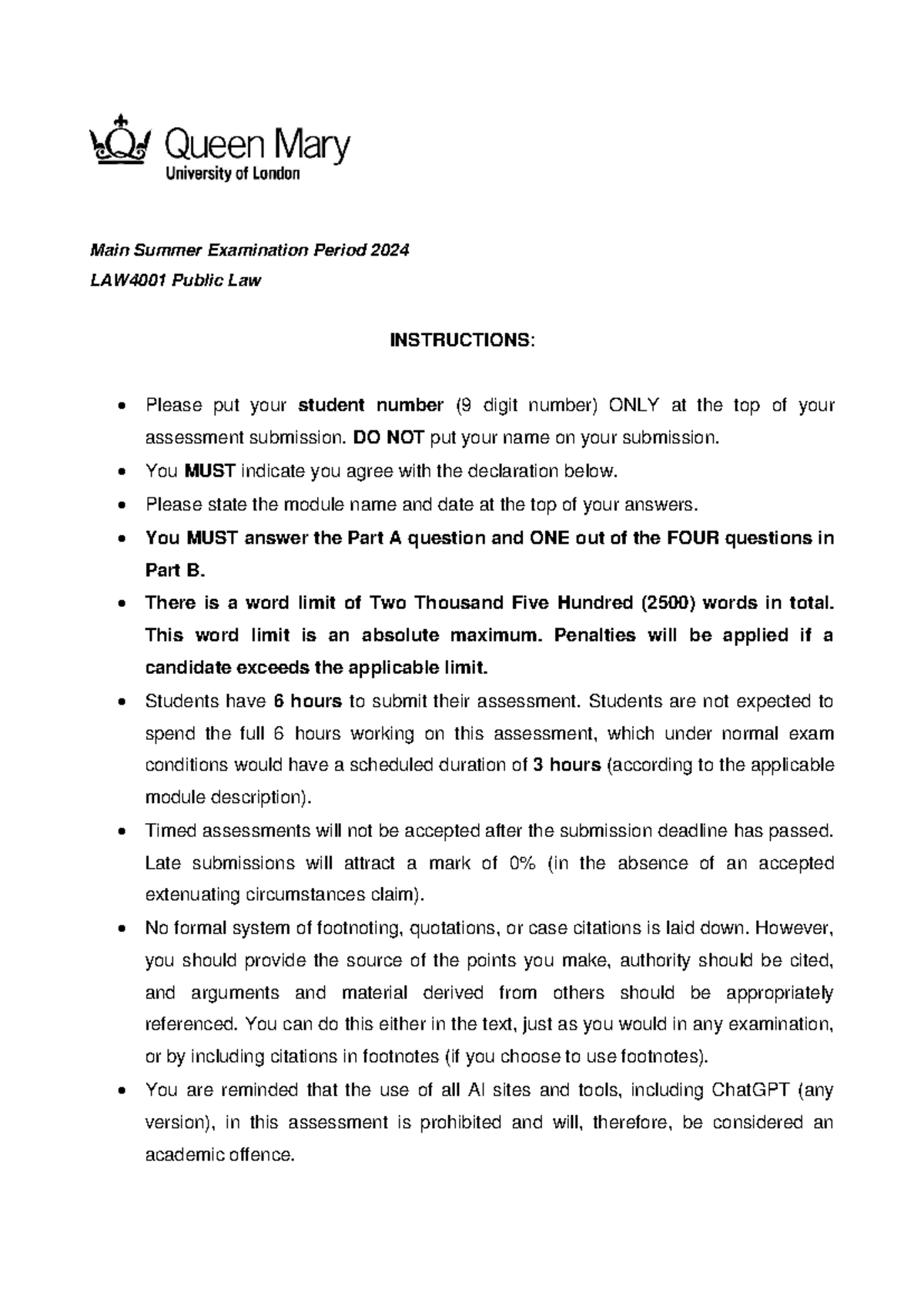2024 LAW4001 Public Law Final Exam Instructions and Guidelines - Studocu