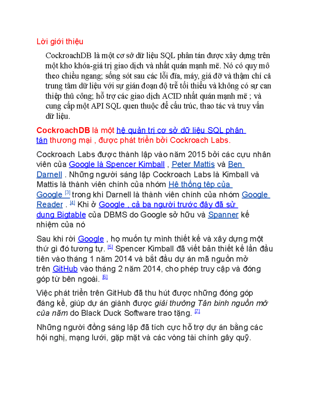 Thuyết trình về CockroachDB - Cơ sở dữ liệu phân tán SQL - Studocu