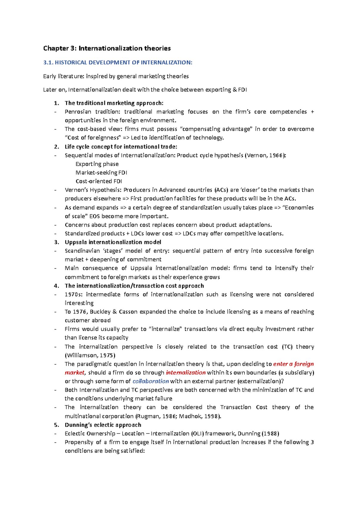 Chapter 3 - 123123 - Chapter 3: Internationalization theories 3 ...