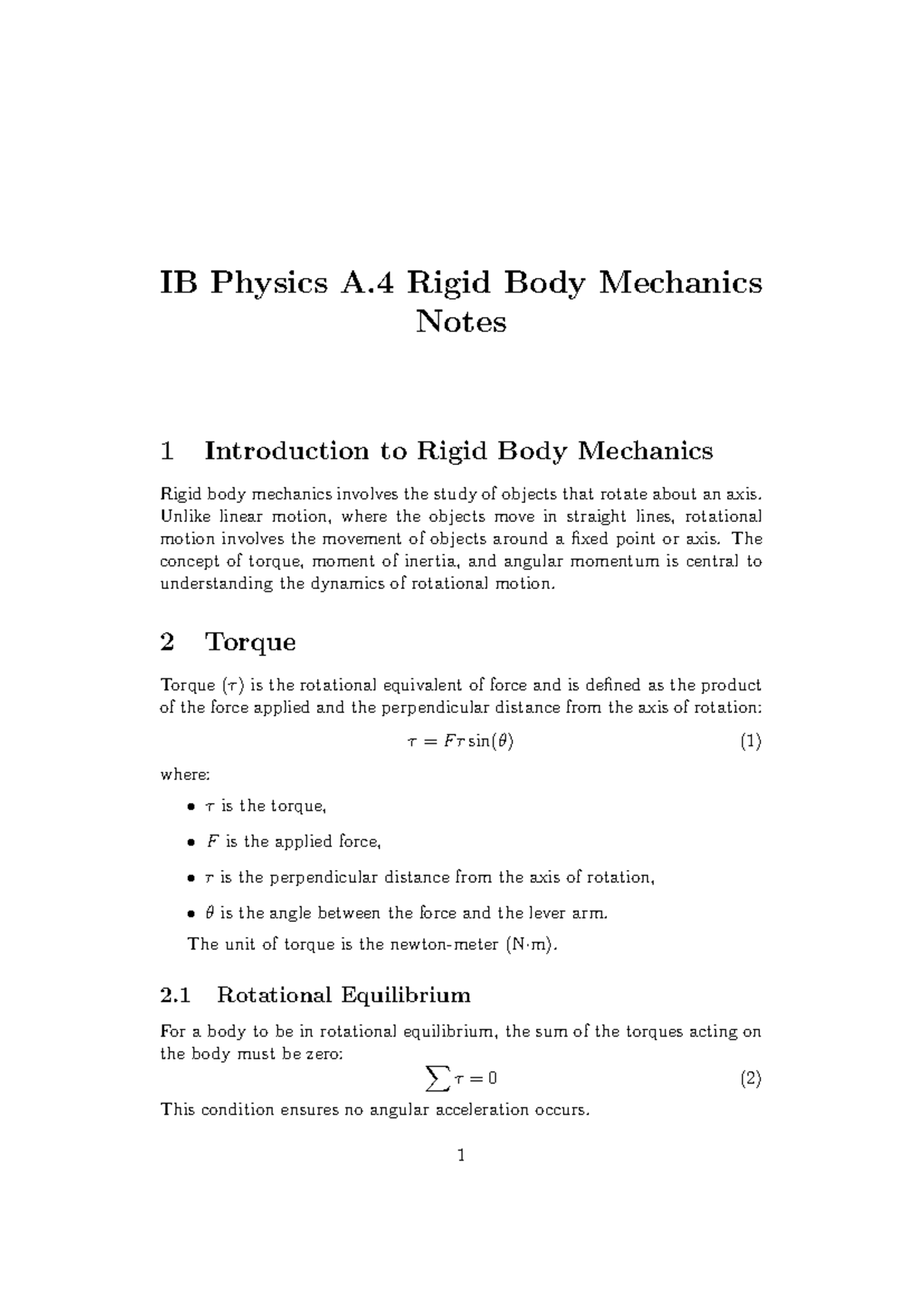 IB Physics A Rigid Body Mechanics Notes for Exam Preparation - Studocu