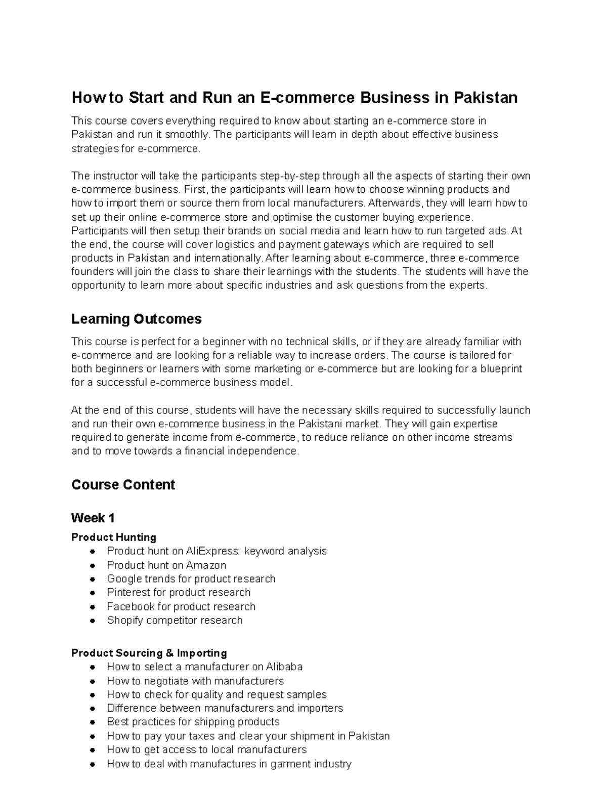 E-commerce Course Outline: Starting an Online Business in Pakistan ...