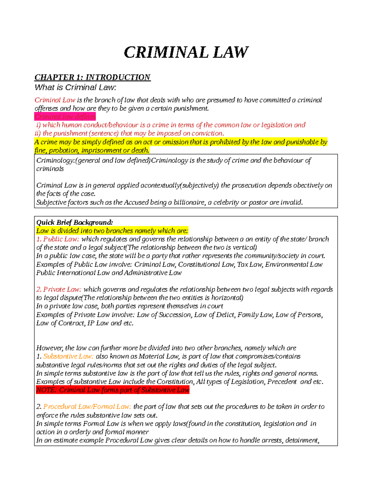 Criminal Law Notes - An Overview of Key Concepts and Principles - Studocu