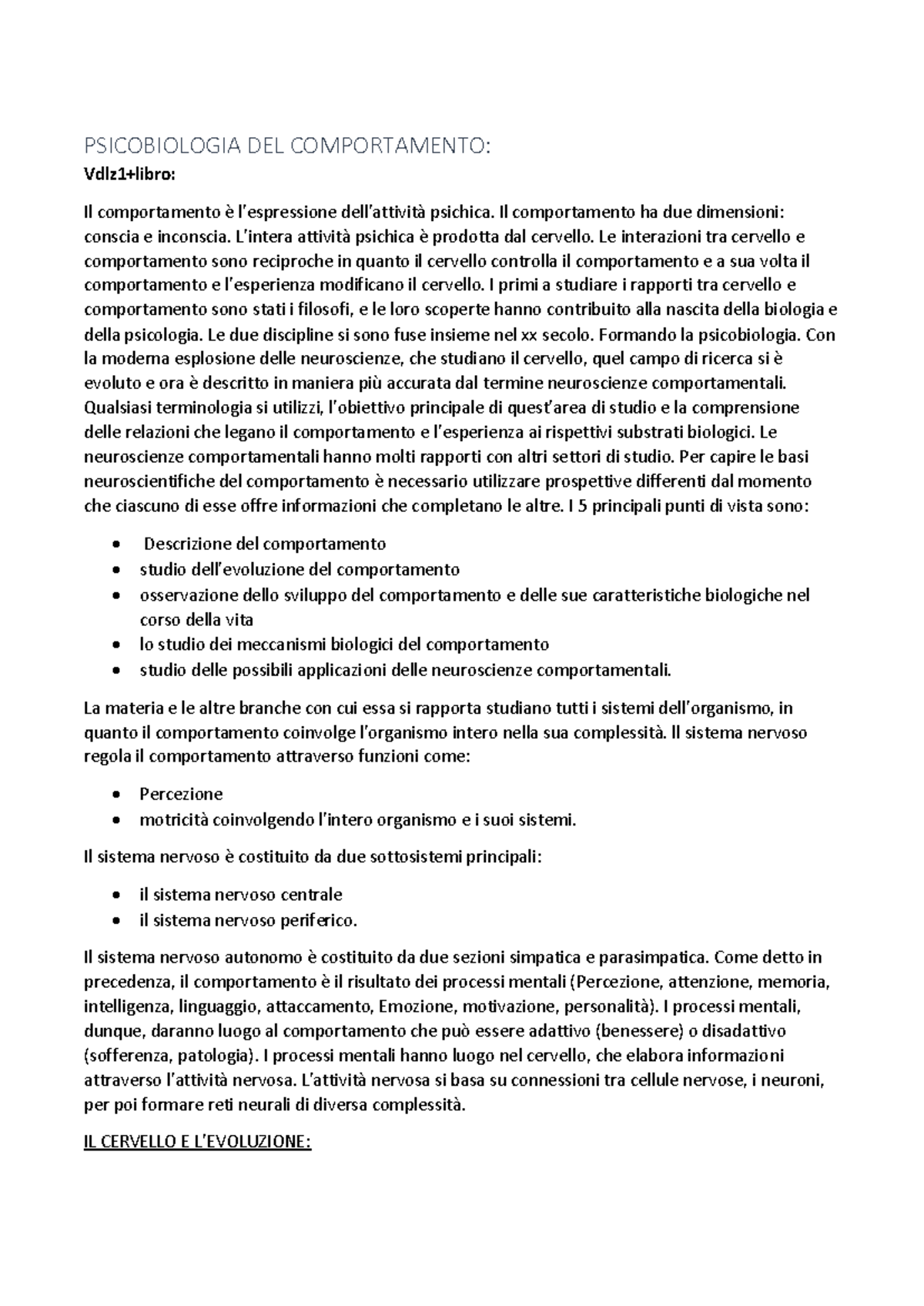 Psicobiologia: Introduzione alle Neuroscienze Comportamentali - Esame - Document Preview