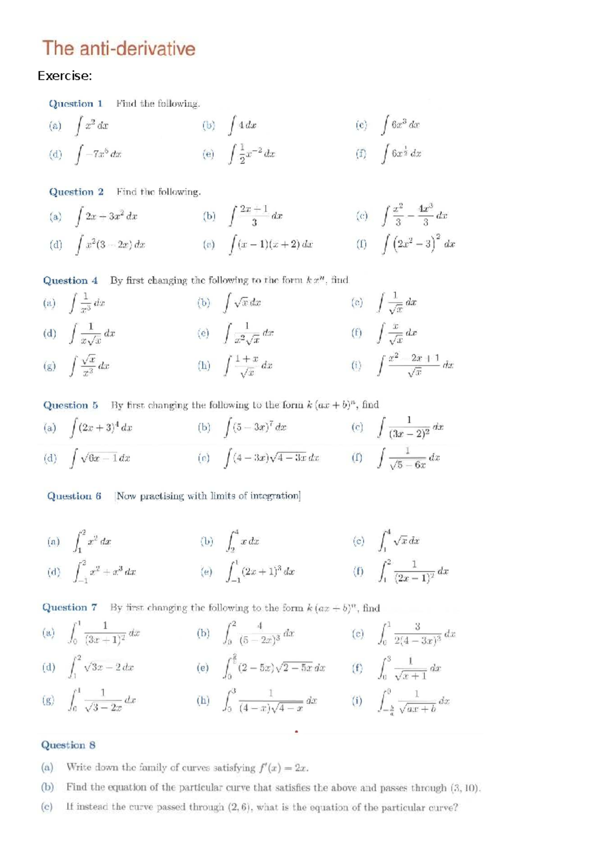 Calculus Integration Exercise: Problems & Solutions Guide - Studocu