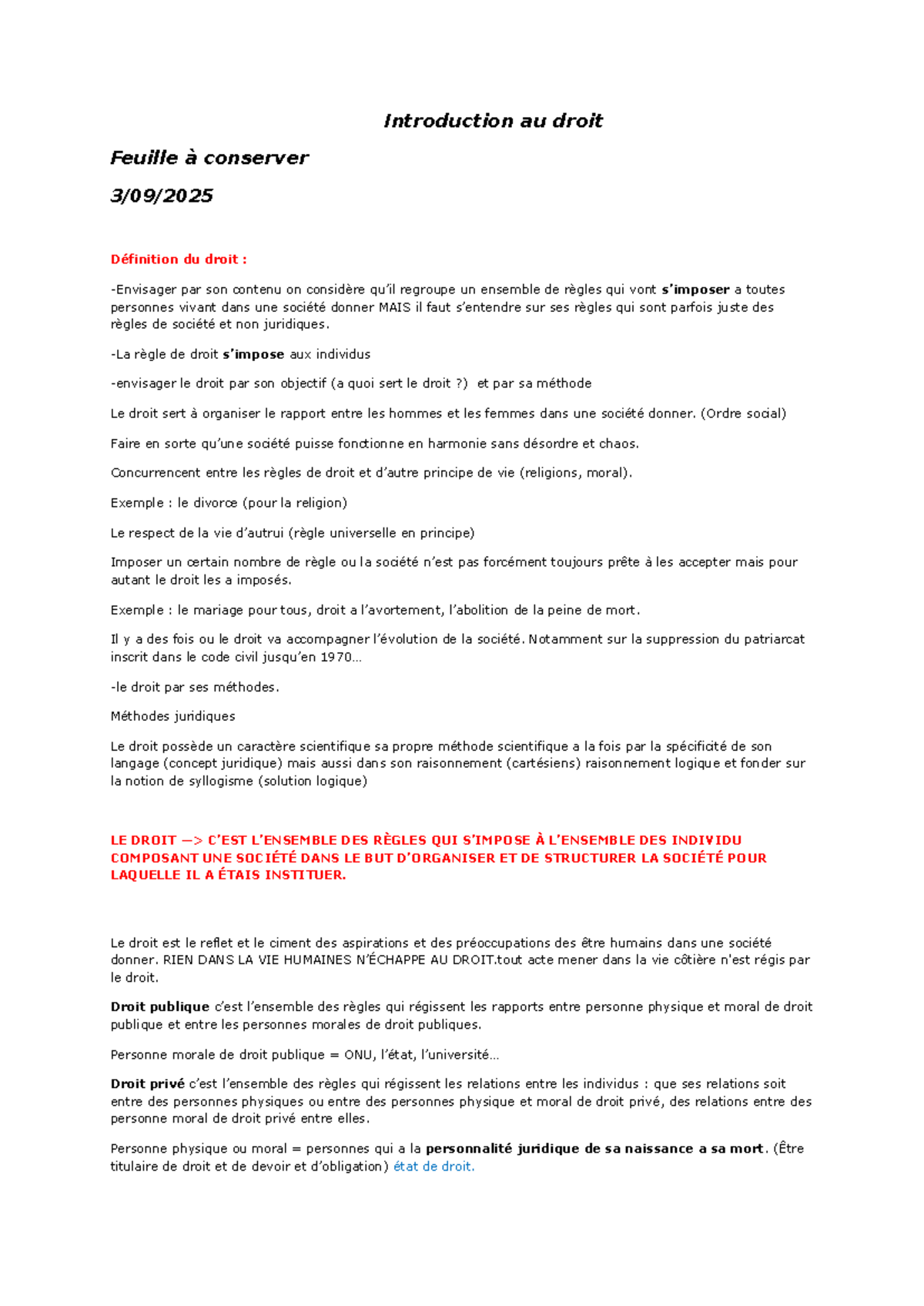 Introduction au Droit - Notes de Cours (DROIT101) - Studocu