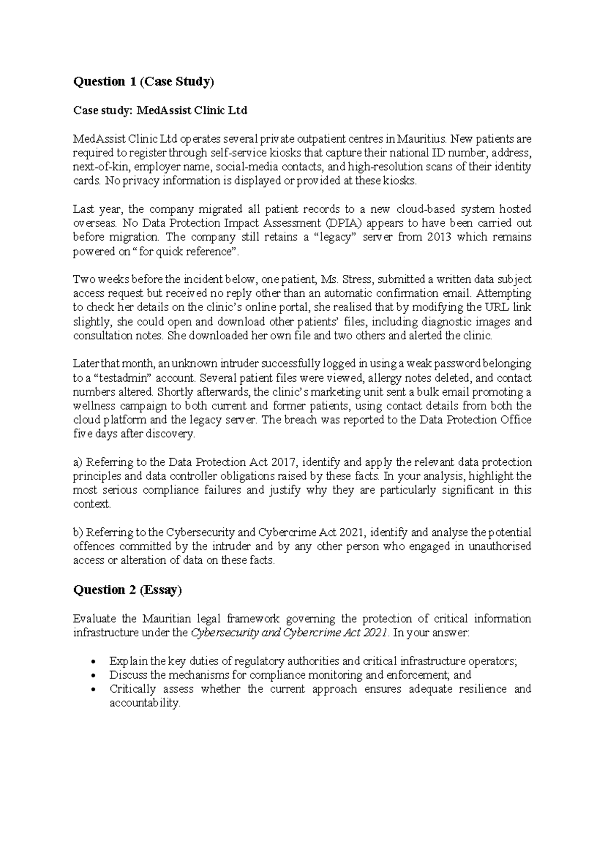 Case Study & Essay Notes: Data Protection & Cybersecurity (LAW 101 ...