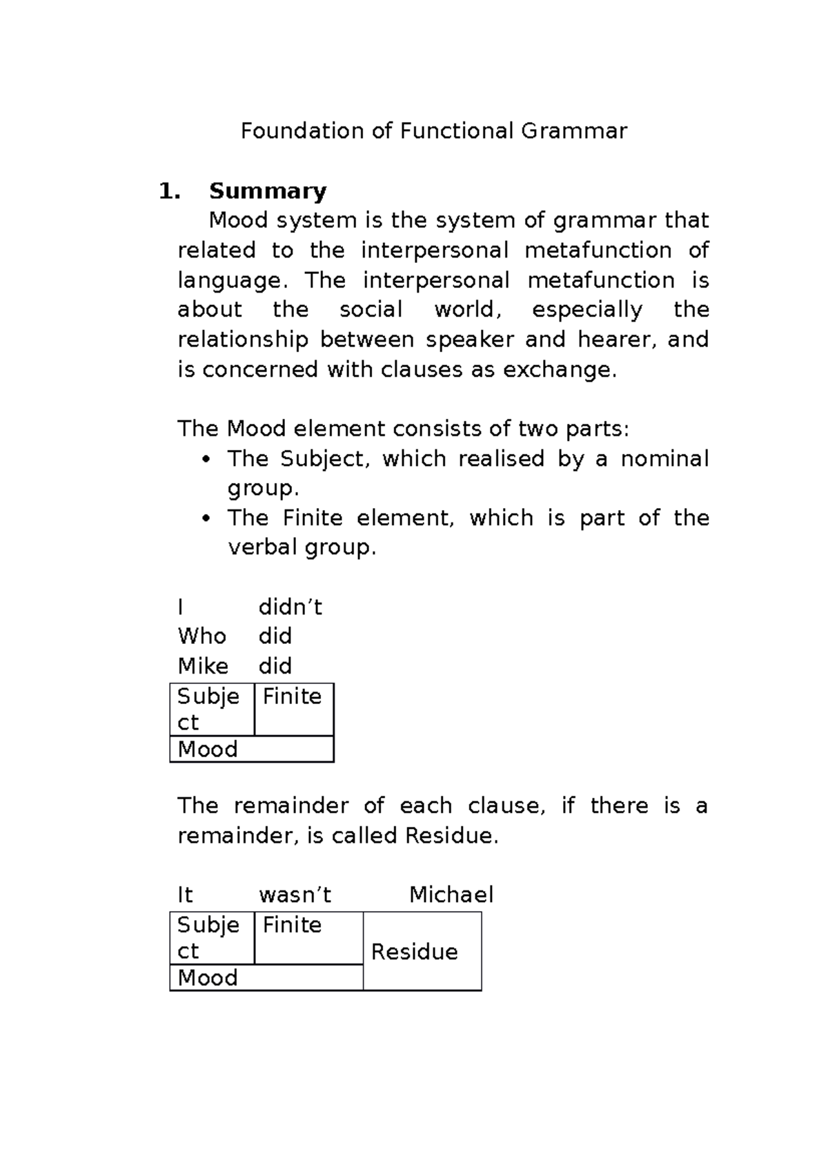 Mood System in Functional Grammar: Key Concepts and Types - Studocu