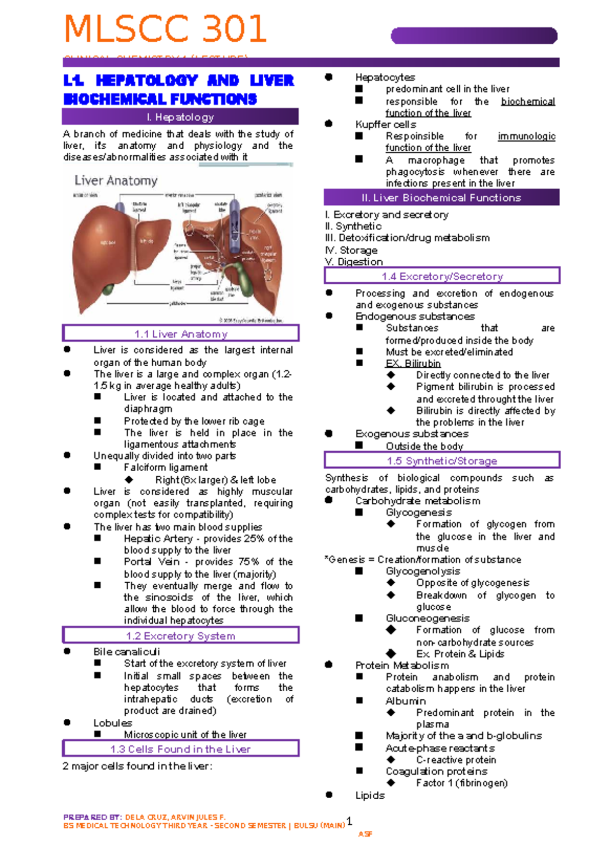 MLSCC 301 3RD YEAR 1ST SEMESTER LECTURE NOTES ON HEPATOLOGY AND LIVER ...