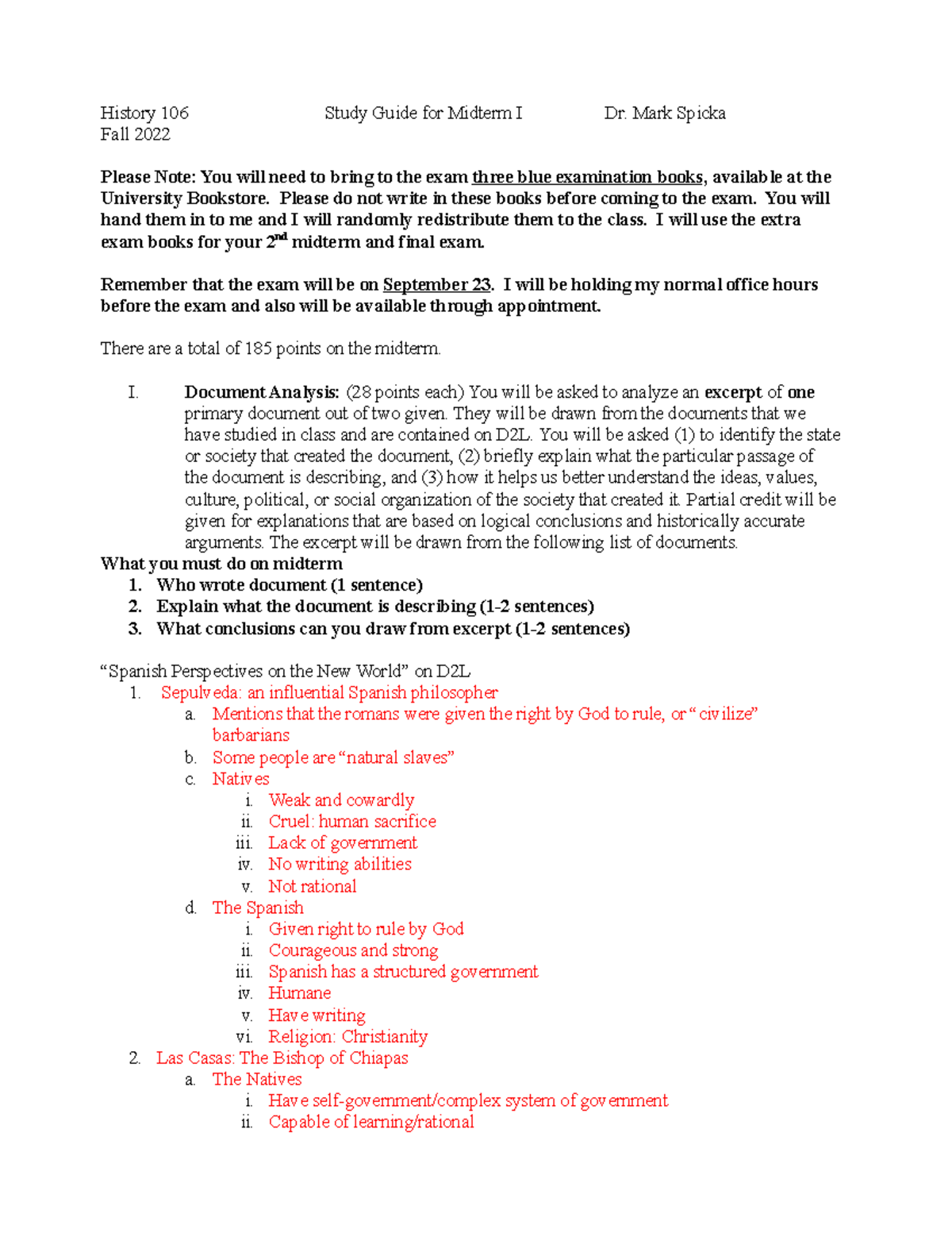 History 106 Midterm I Study Guide for Fall 2022 - Studocu