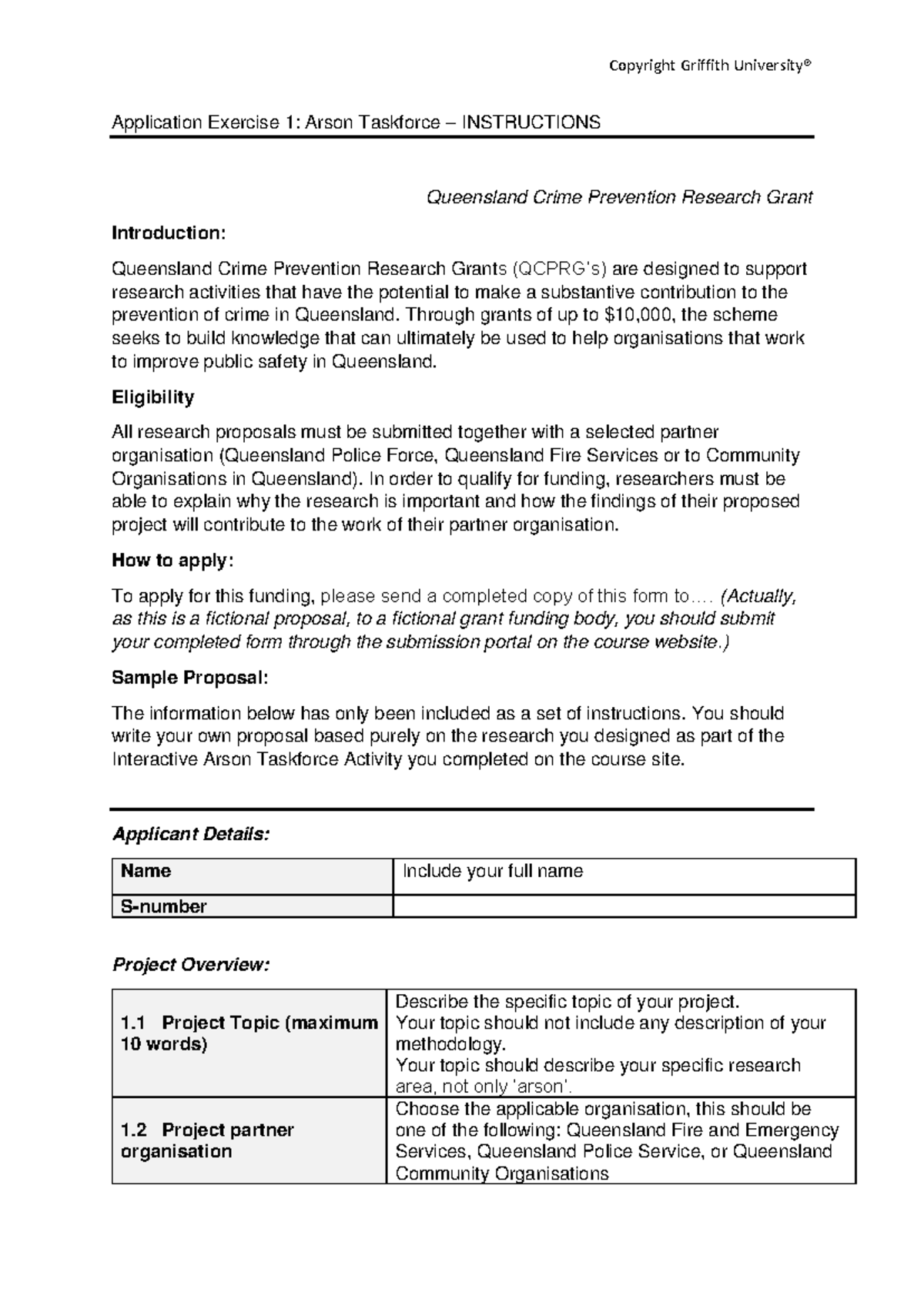 Copyright Griffith Application Exercise 1: Arson Taskforce Guidelines ...