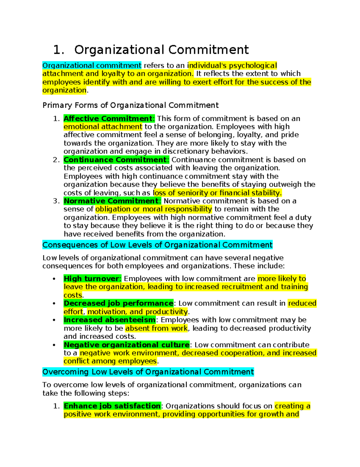 Study Guide 2 - Lecture Notes on Organizational Commitment & Change ...
