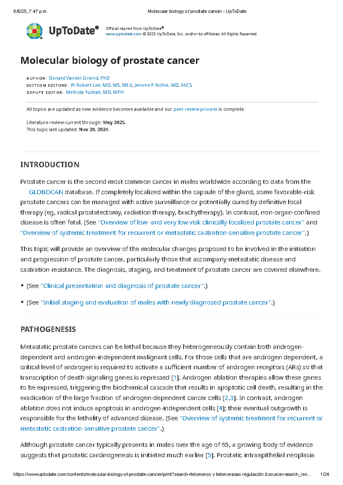 Molecular Biology of Prostate Cancer: Insights and Updates (2025) - Studocu