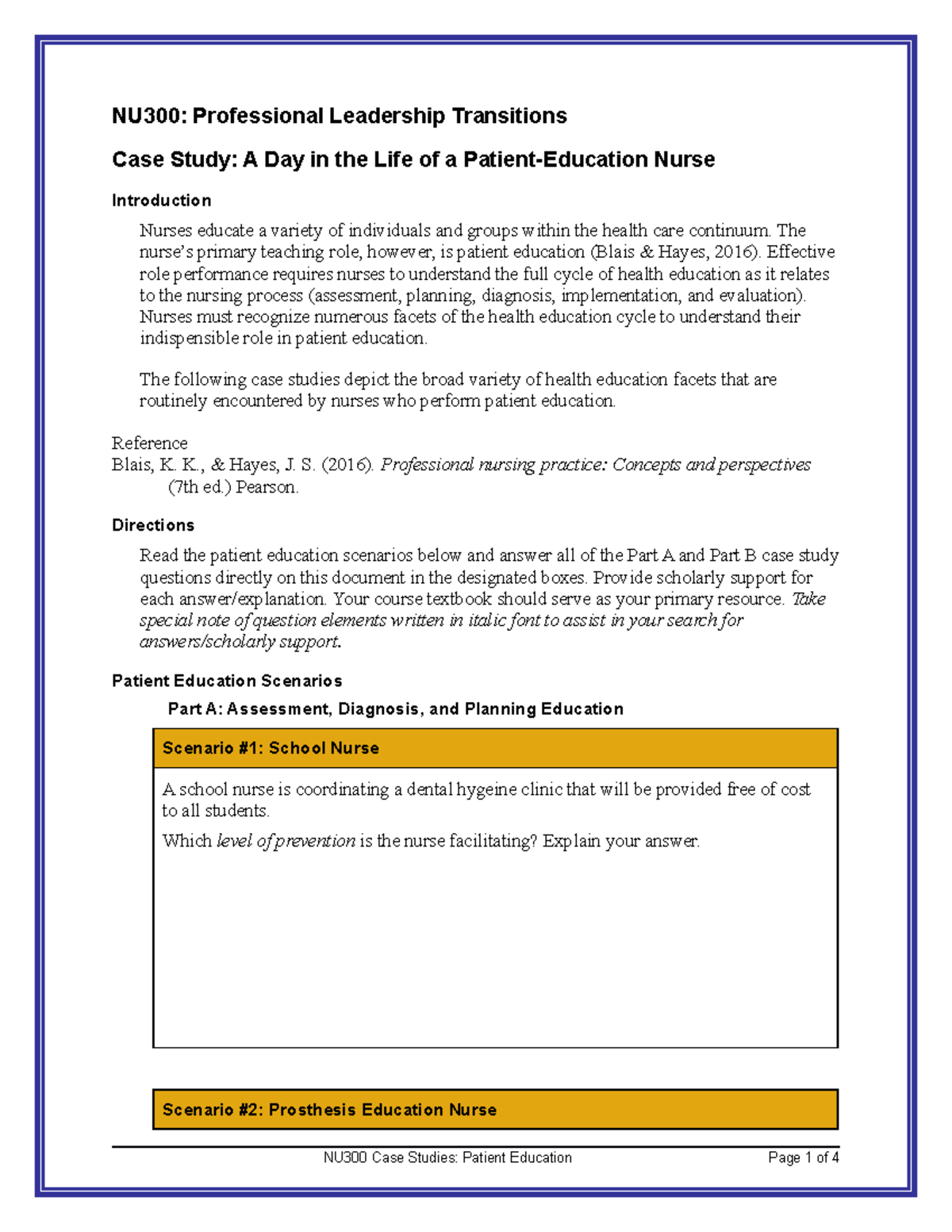 NU300 U10 Health Promotion & Teaching Case Studies Analysis - Studocu