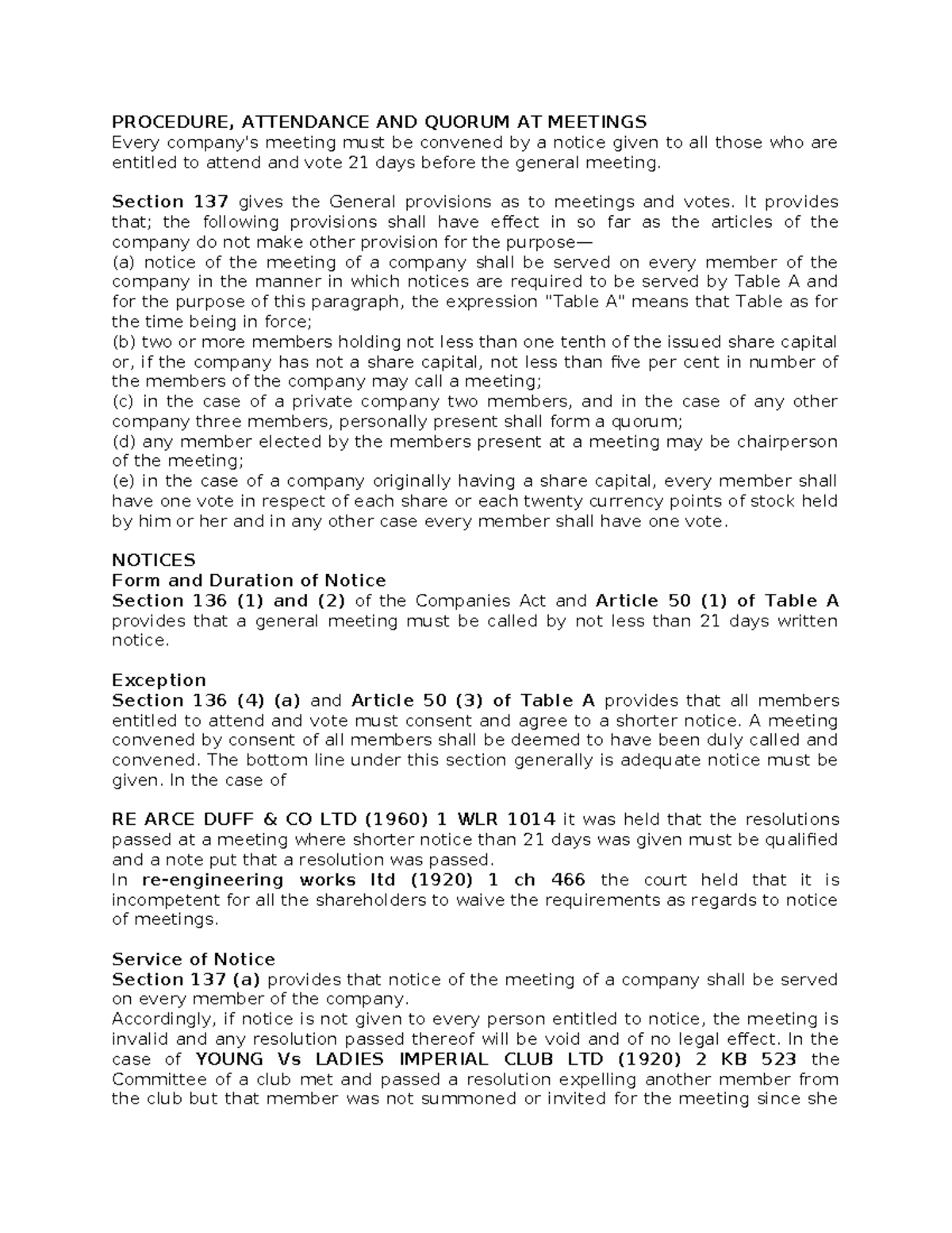Procedure & Quorum at Meetings: Key Insights and Legal Provisions - Studocu
