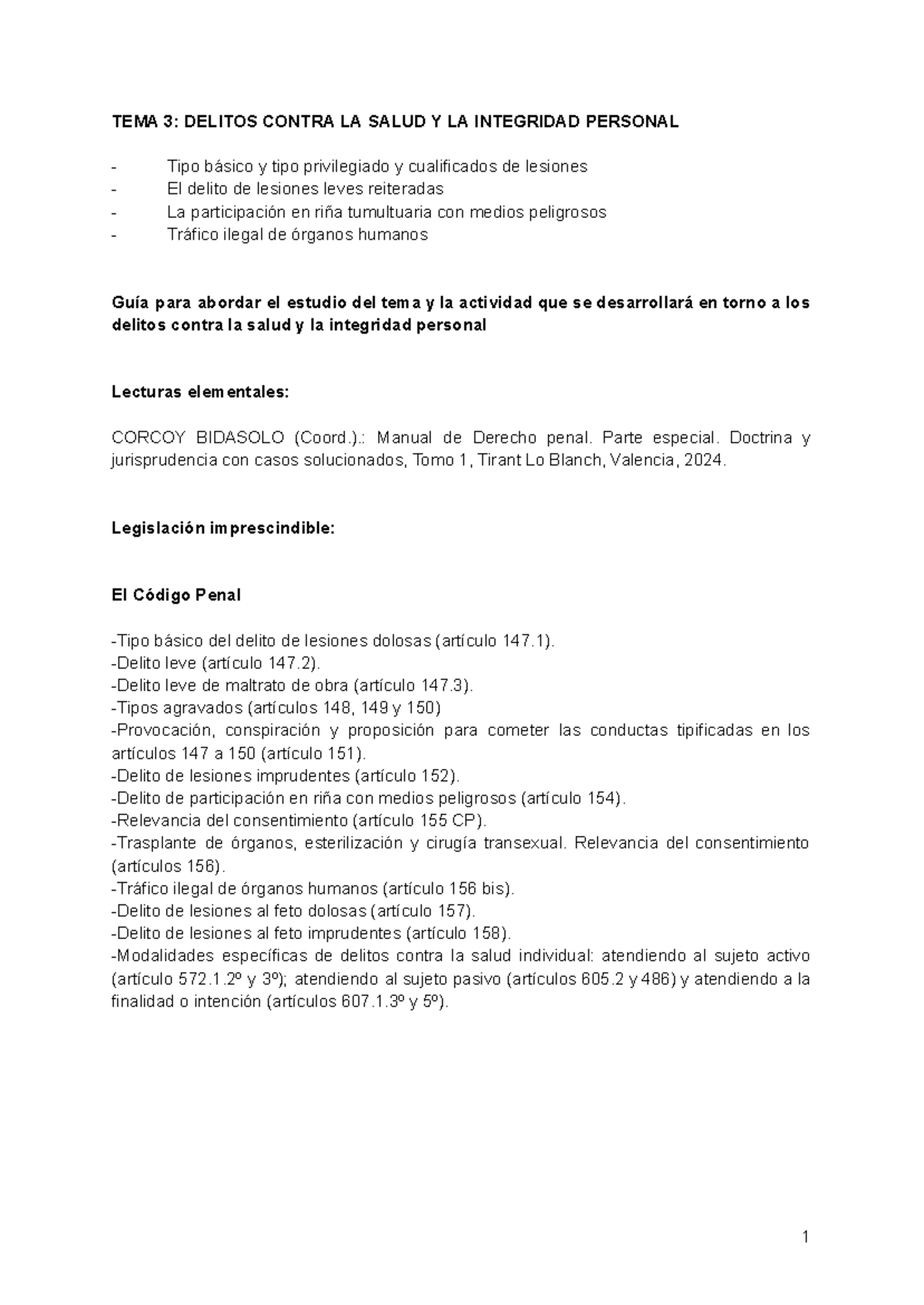 TEMA 3: Delitos Contra la Salud y la Integridad Personal - Análisis y ...