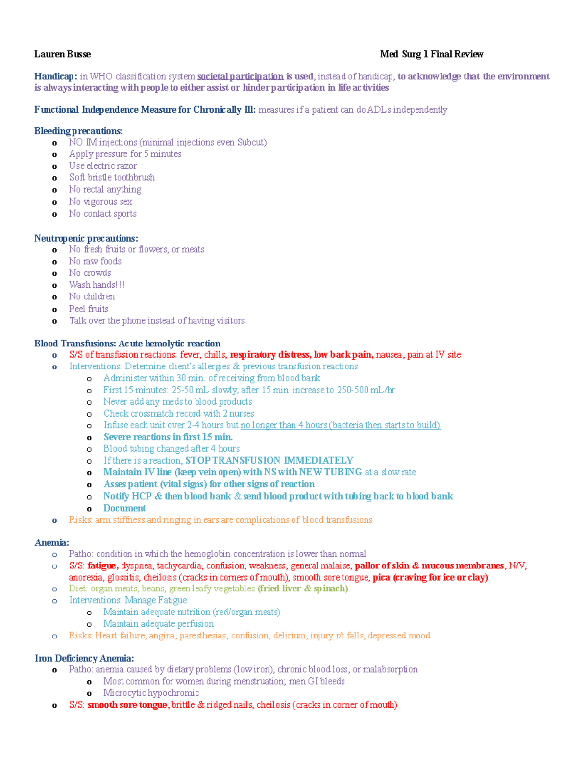 Med Surg 1 Final Exam Study Guide: Key Concepts and Interventions - Studocu