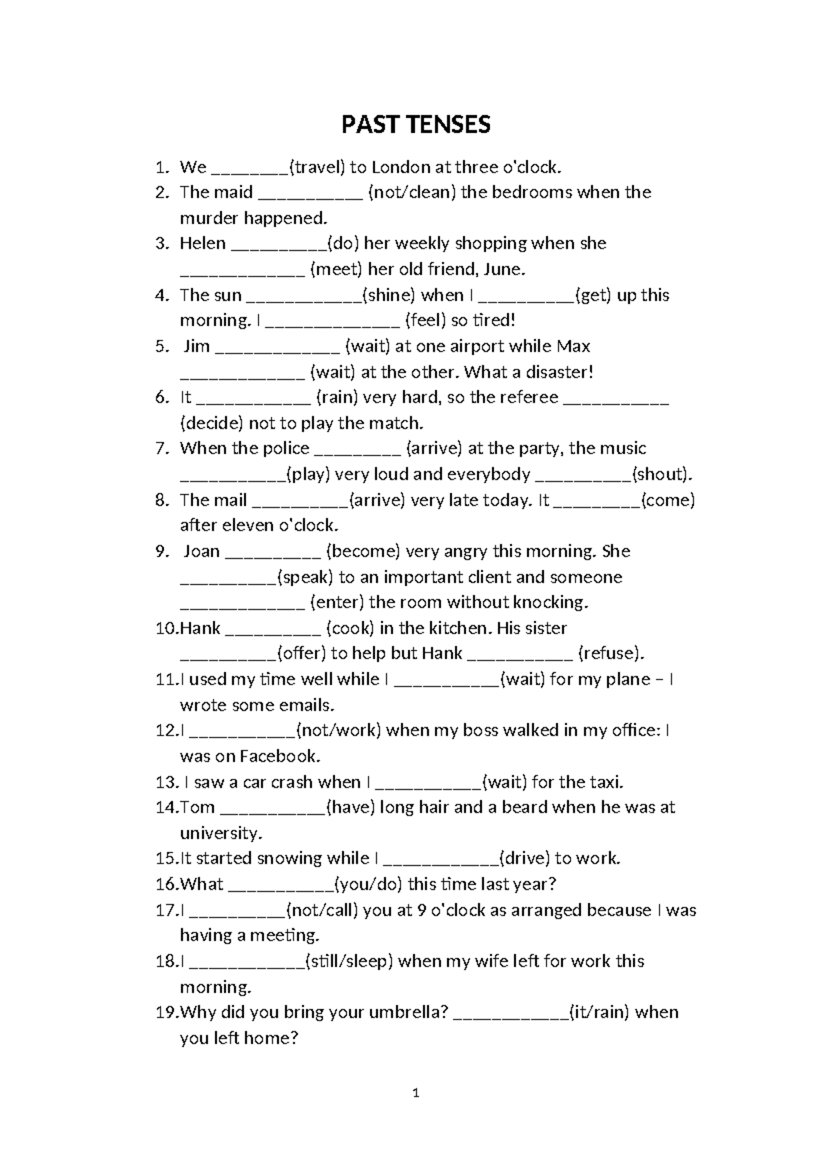 PAST Continuous Tense Exercises: Practice and Examples - Studocu